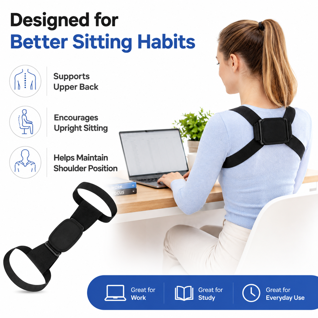 Adjustable Shoulder Support Strap – Lightweight Wearable Support Accessory for Work, Study & Daily Routine