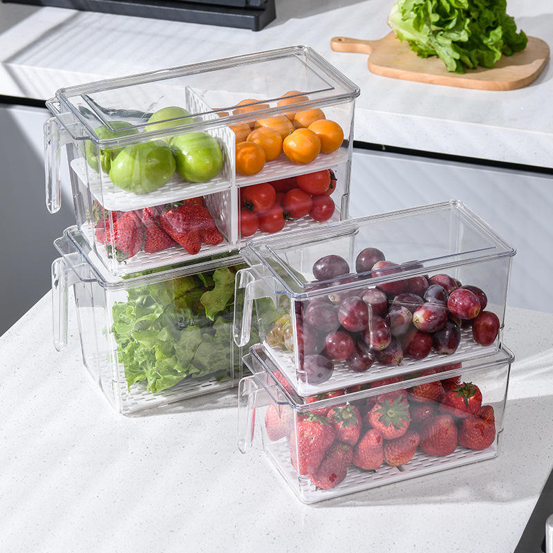 Clear Refrigerator Organizer Bins with Handles – Stackable Fruit & Vegetable Storage Containers