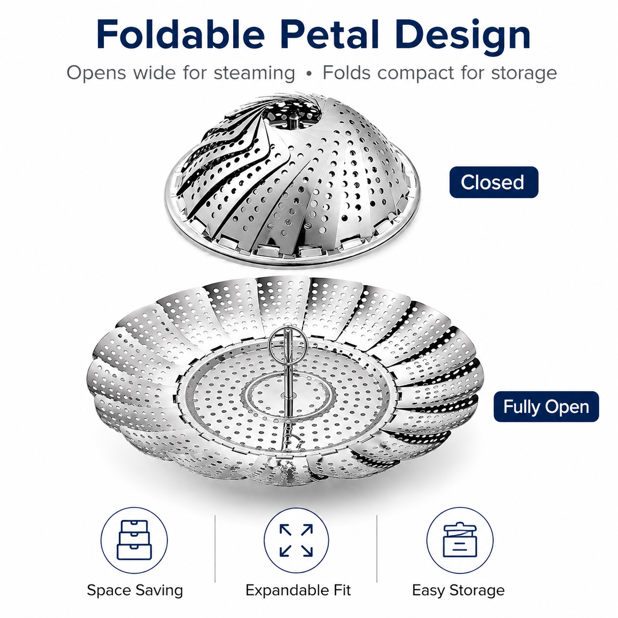 Stainless Steel Foldable Steamer Basket for Vegetables, Dumplings & Cooking