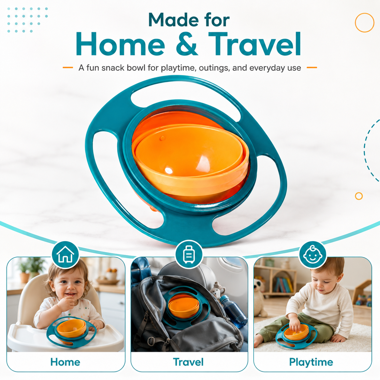 360° Rotating Spill-Proof Baby Gyro Bowl for Toddlers