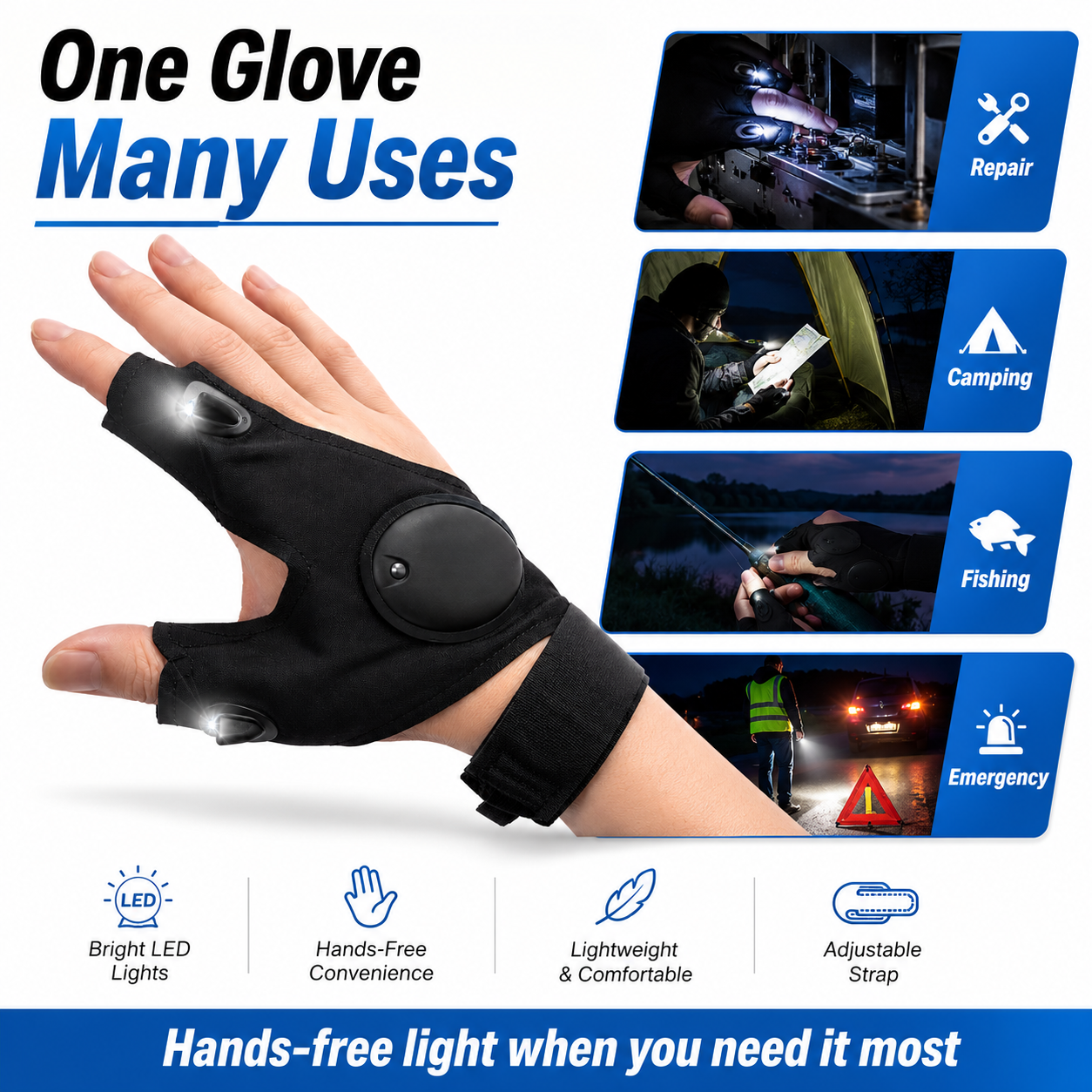 LED Light Gloves – Hands-Free Flashlight Gloves for Repair, Fishing & Outdoor Use
