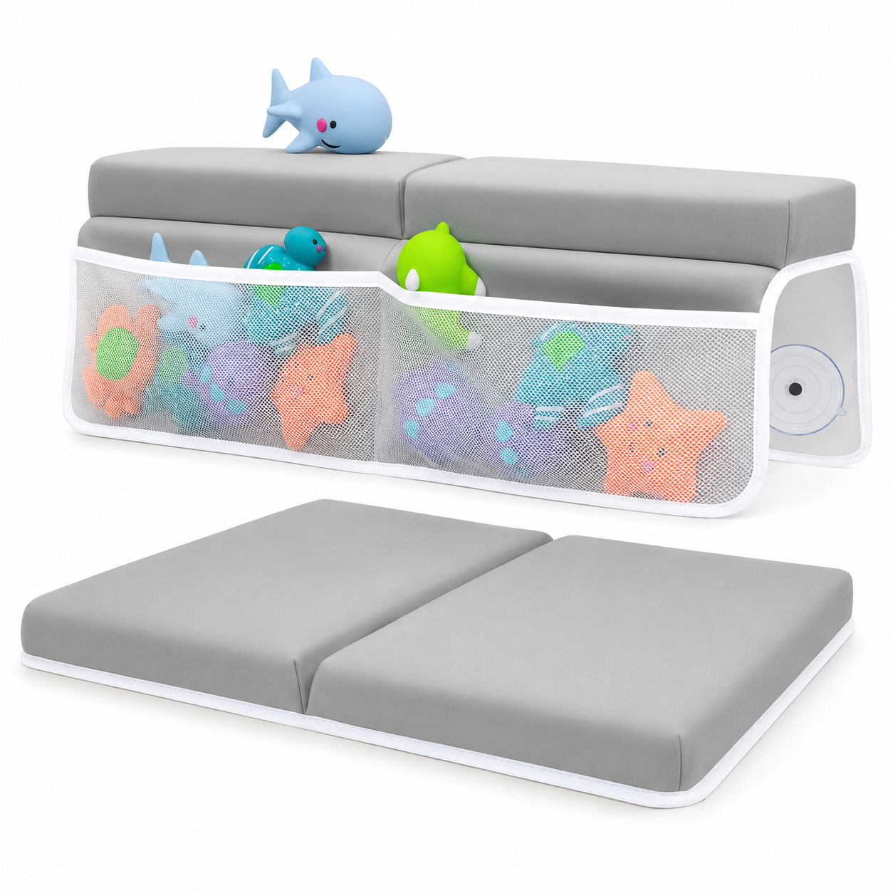 Baby Bath Kneeler and Elbow Rest Pad Set with Toy Organizer – Soft Bathtub Kneeling Mat for Parents & Baby Bath Time