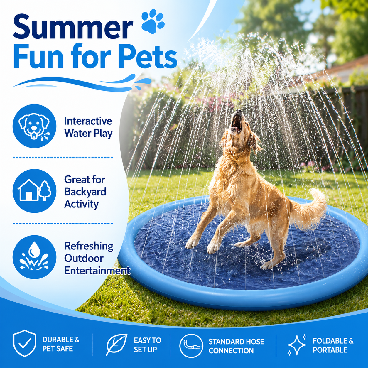 Dog Splash Sprinkler Pad – Outdoor Water Play Mat for Pets, Summer Fun & Backyard Play