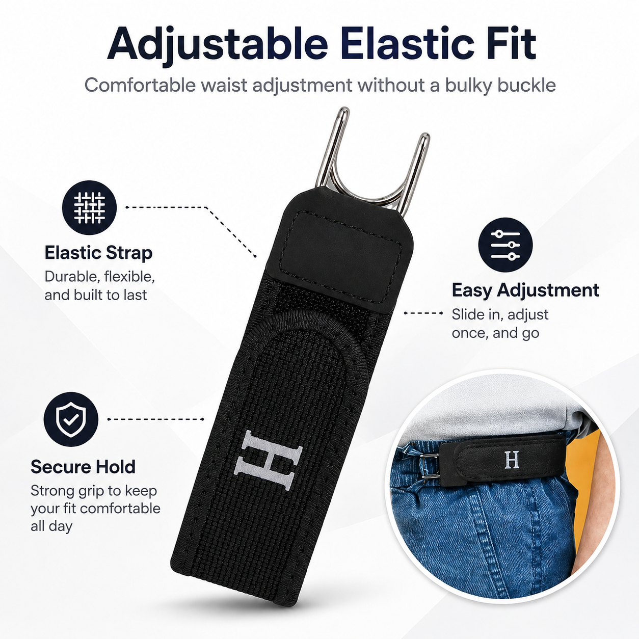 Velcro Waist Belt with Metal Hook | Elastic Adjustable No Buckle Lazy Belt for Men & Women (2 pcs)