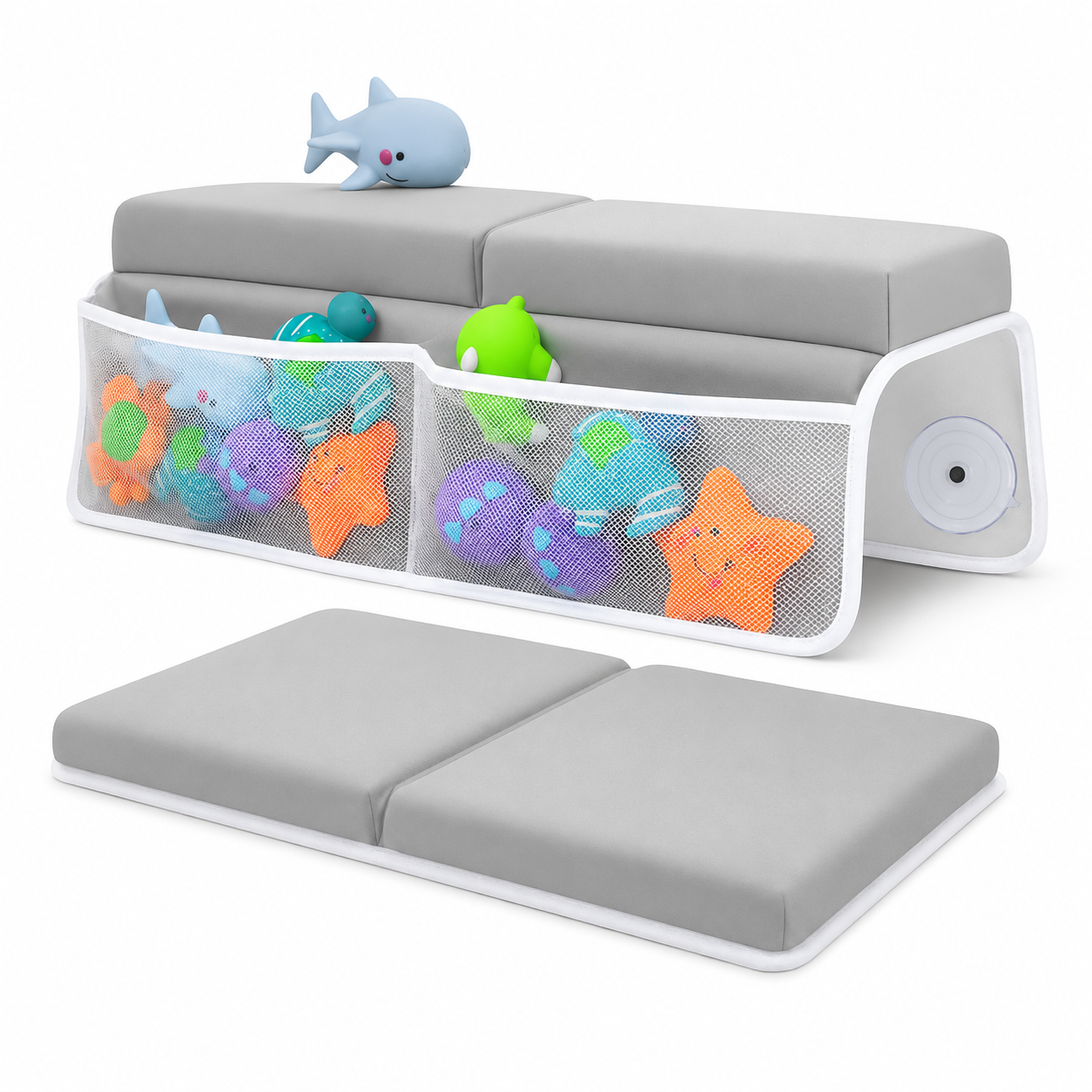 Baby Bath Kneeler and Elbow Rest Pad Set with Toy Organizer – Soft Bathtub Kneeling Mat for Parents & Baby Bath Time