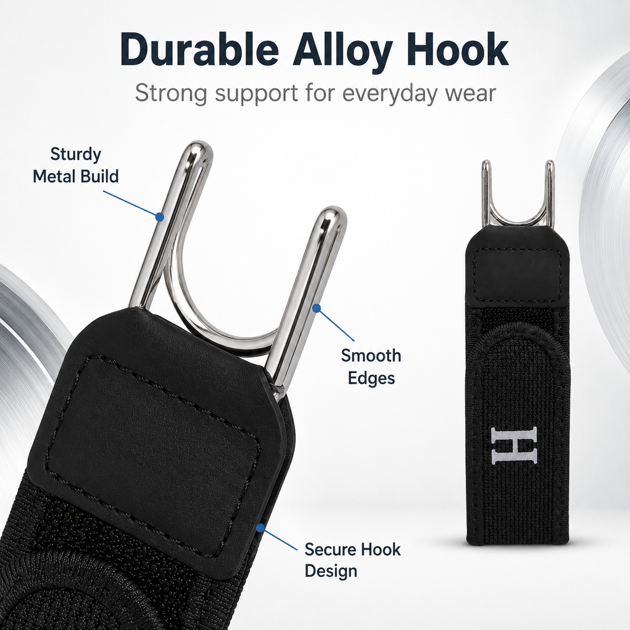 Velcro Waist Belt with Metal Hook | Elastic Adjustable No Buckle Lazy Belt for Men & Women (2 pcs)