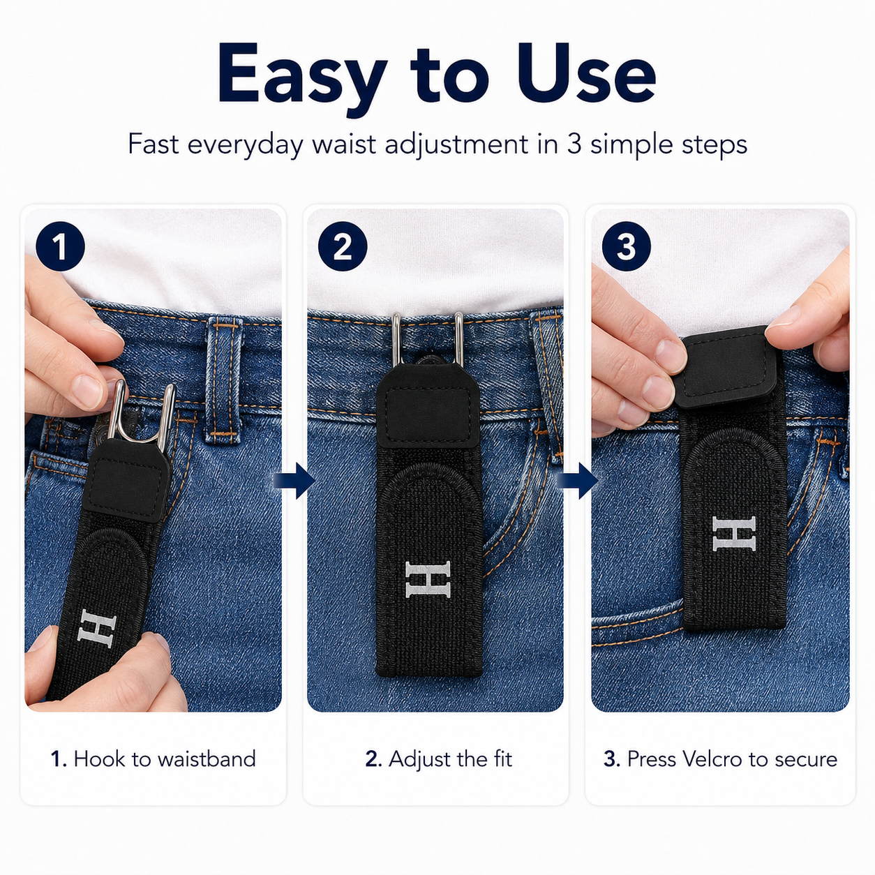 Velcro Waist Belt with Metal Hook | Elastic Adjustable No Buckle Lazy Belt for Men & Women (2 pcs)