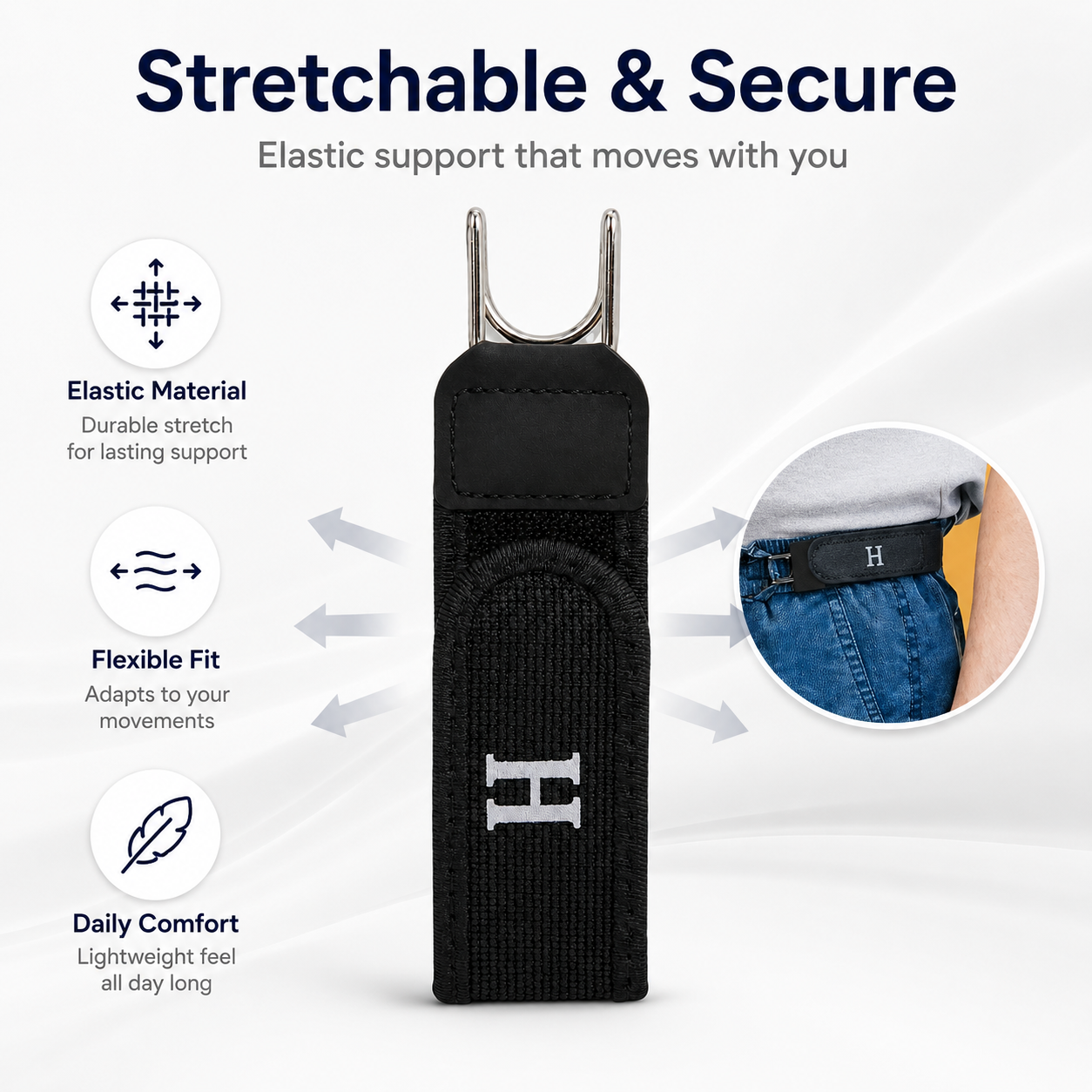 Velcro Waist Belt with Metal Hook | Elastic Adjustable No Buckle Lazy Belt for Men & Women (2 pcs)