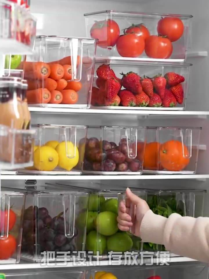 Clear Refrigerator Organizer Bins with Handles – Stackable Fruit & Vegetable Storage Containers
