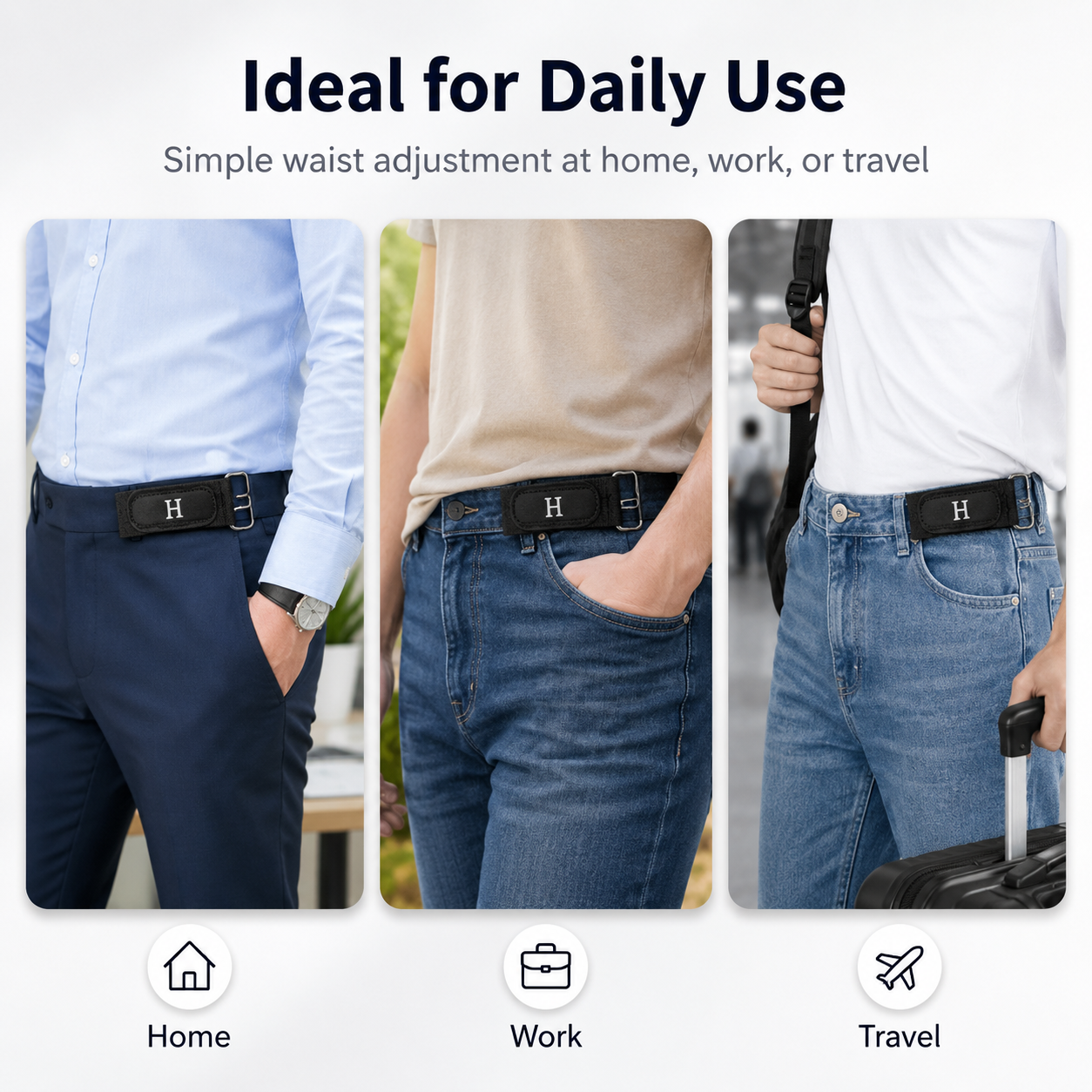 Velcro Waist Belt with Metal Hook | Elastic Adjustable No Buckle Lazy Belt for Men & Women (2 pcs)
