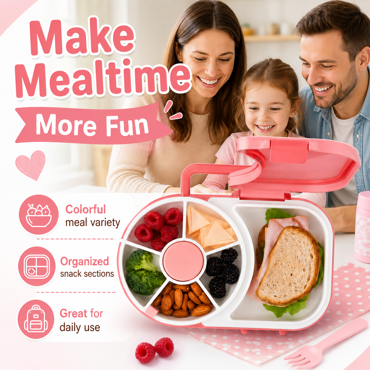 Rotating Kids Lunch Box – Multi-Compartment Snack Tray for School, Travel & Daily Meals