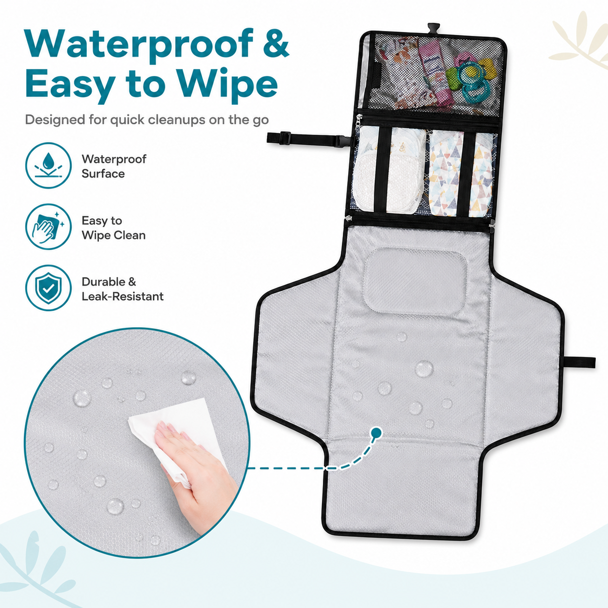 Portable Baby Changing Diaper Pad – Waterproof Travel Changing Station with Storage Pockets