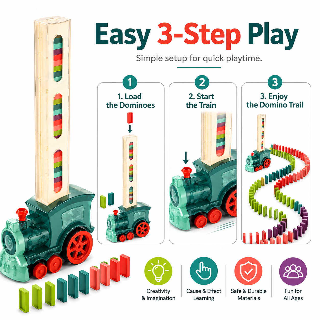 Automatic Domino Train Toy – Colorful Domino Laying Train Set for Kids, Creative Play & Indoor Fun