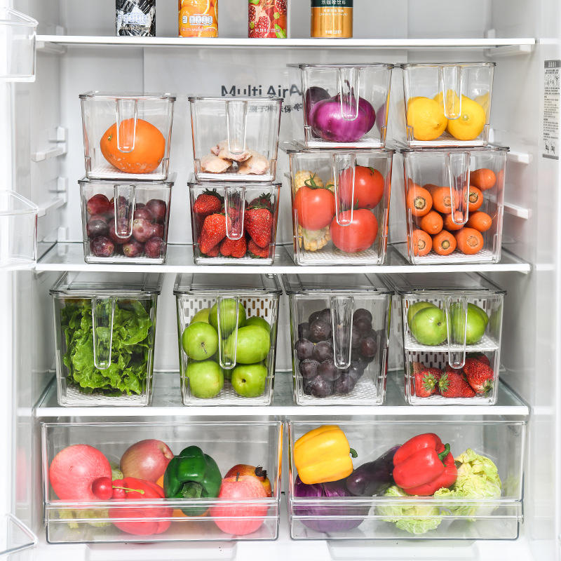Clear Refrigerator Organizer Bins with Handles – Stackable Fruit & Vegetable Storage Containers