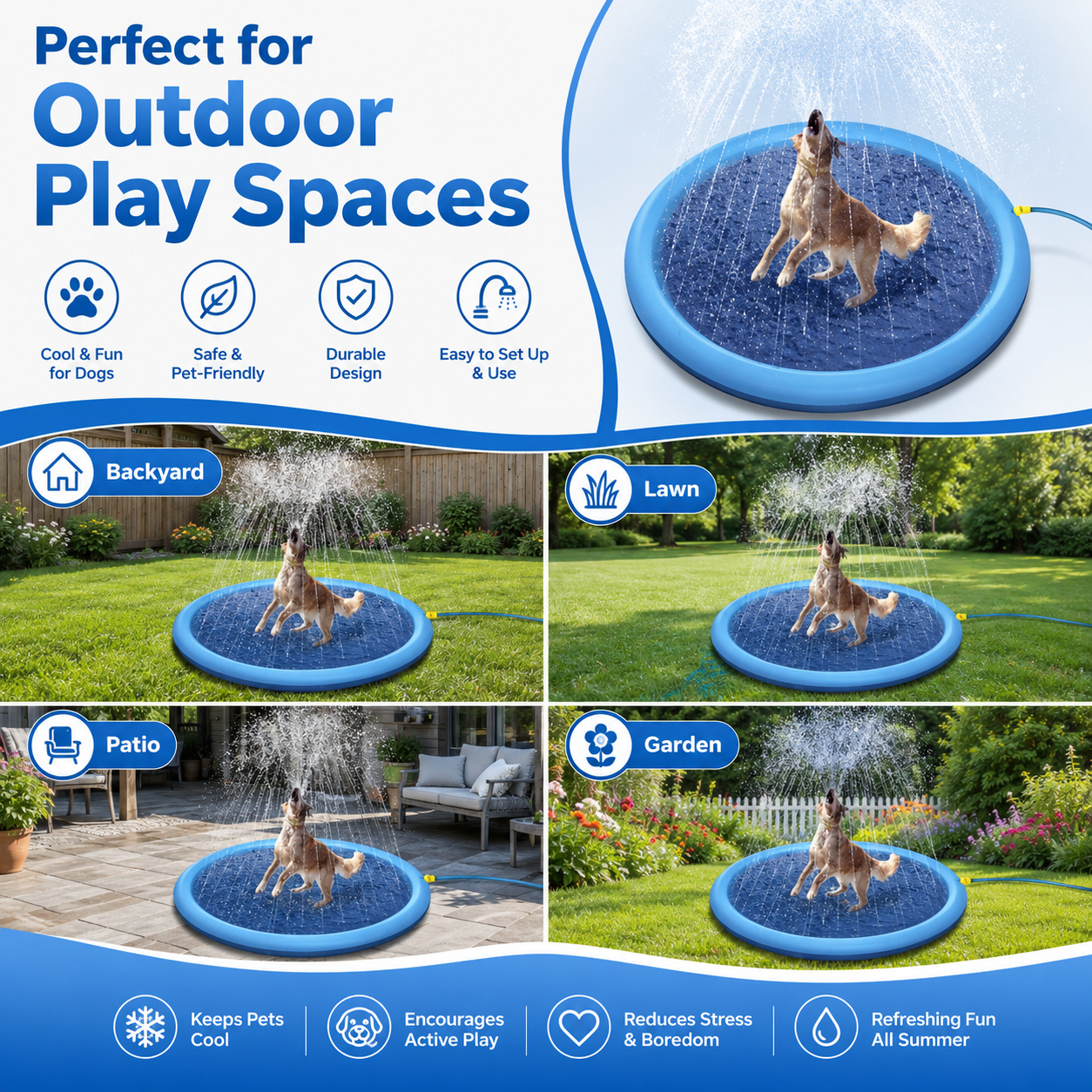 Dog Splash Sprinkler Pad – Outdoor Water Play Mat for Pets, Summer Fun & Backyard Play