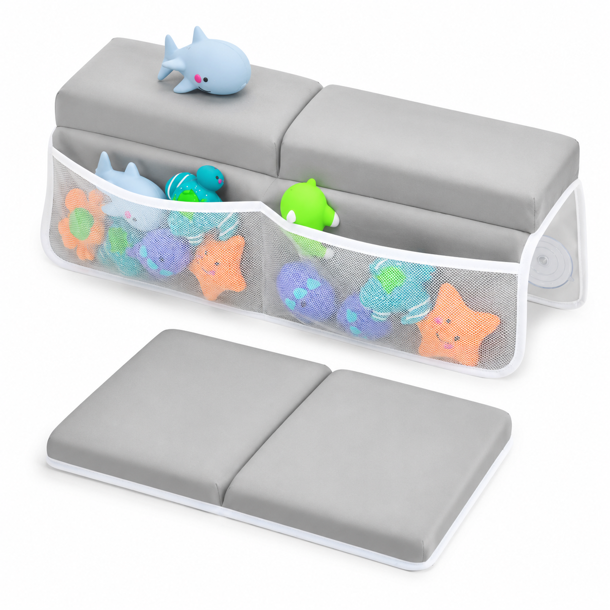 Baby Bath Kneeler and Elbow Rest Pad Set with Toy Organizer – Soft Bathtub Kneeling Mat for Parents & Baby Bath Time