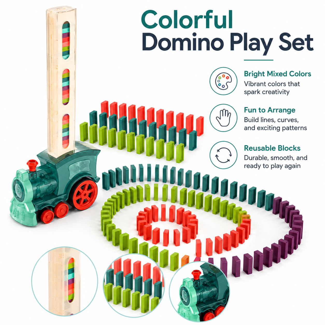 Automatic Domino Train Toy – Colorful Domino Laying Train Set for Kids, Creative Play & Indoor Fun
