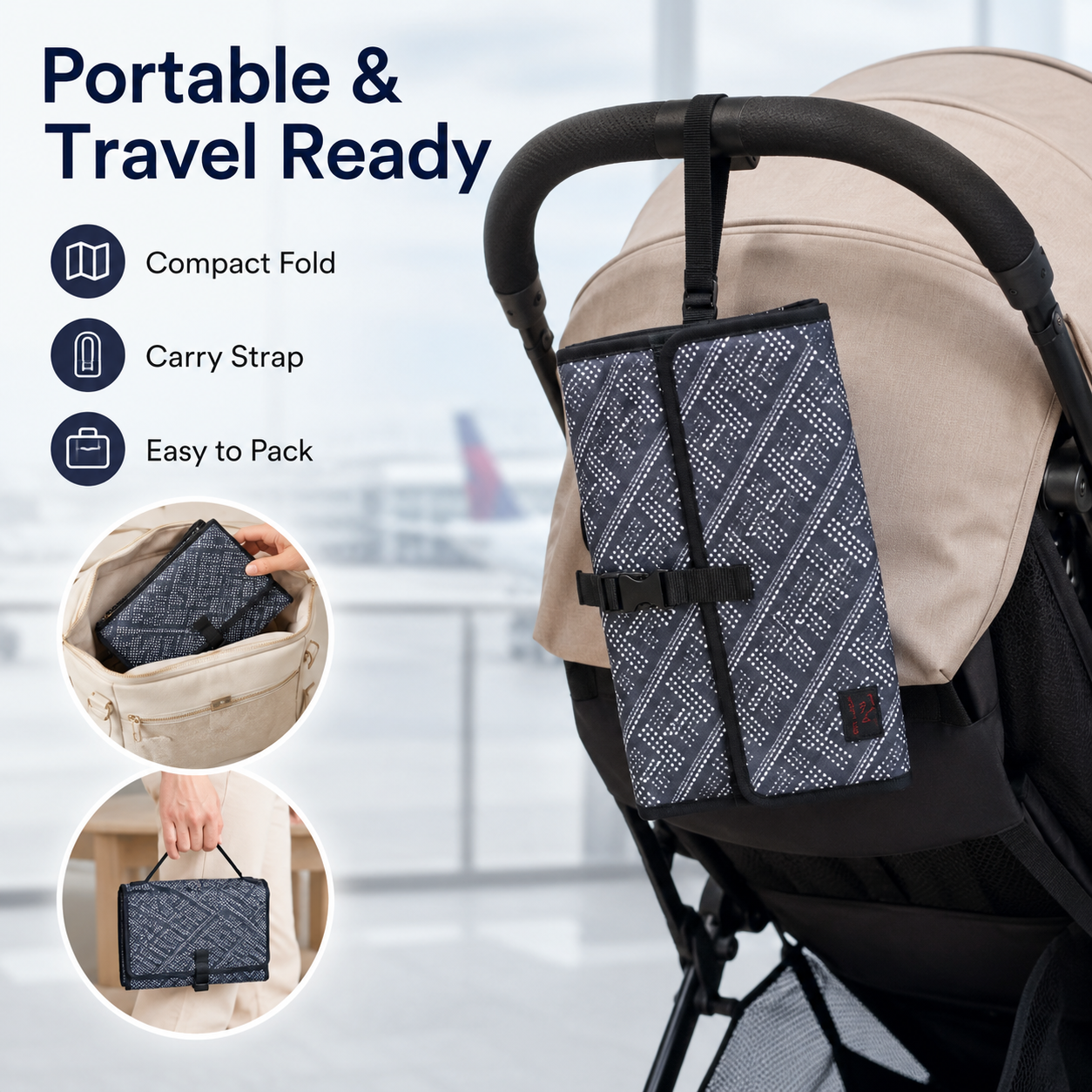 Portable Baby Changing Diaper Pad – Waterproof Travel Changing Station with Storage Pockets