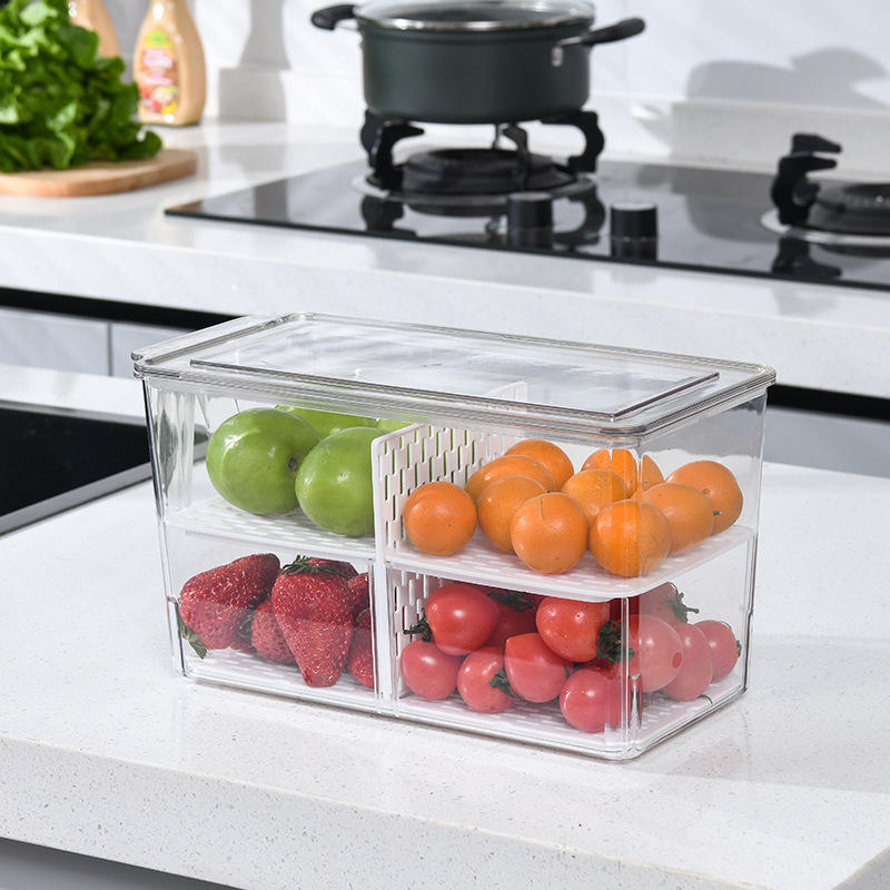 Clear Refrigerator Organizer Bins with Handles – Stackable Fruit & Vegetable Storage Containers