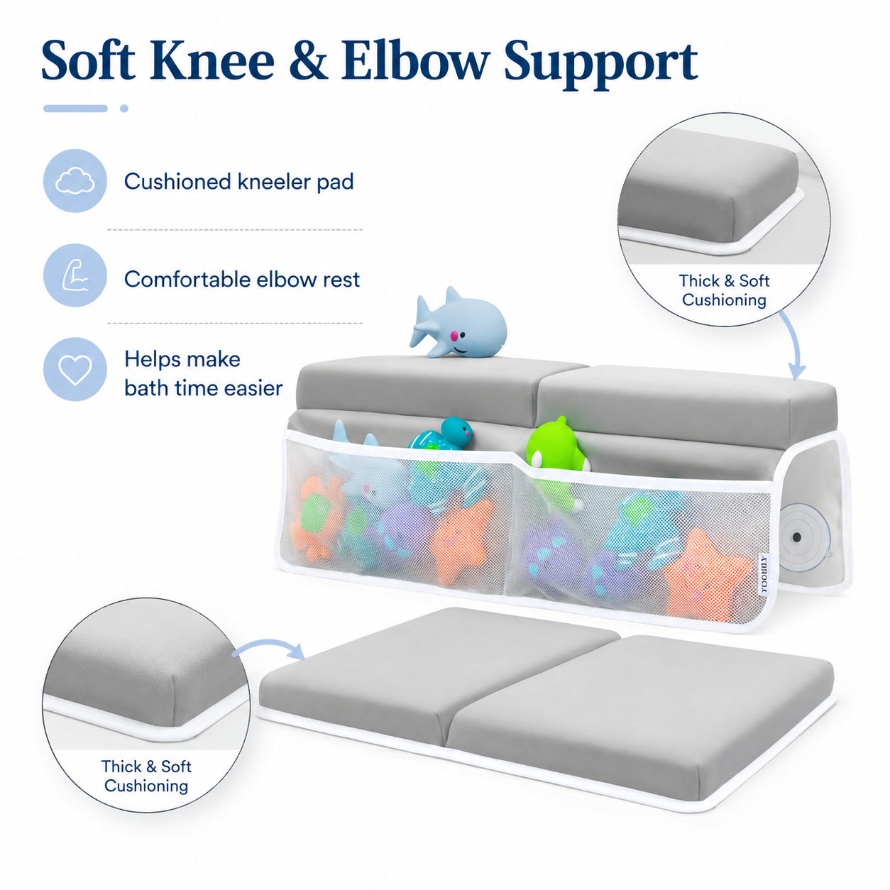 Baby Bath Kneeler and Elbow Rest Pad Set with Toy Organizer – Soft Bathtub Kneeling Mat for Parents & Baby Bath Time