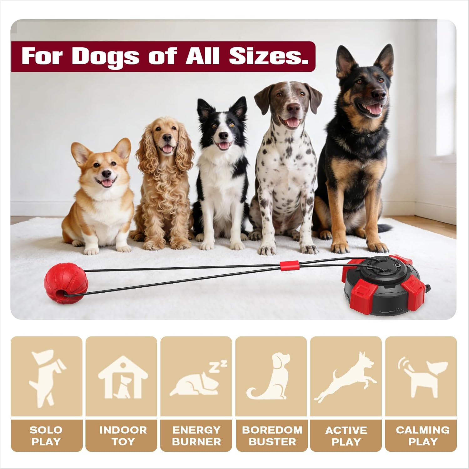 Interactive Dog Tug Toy with Elastic Rope Bouncing Ball