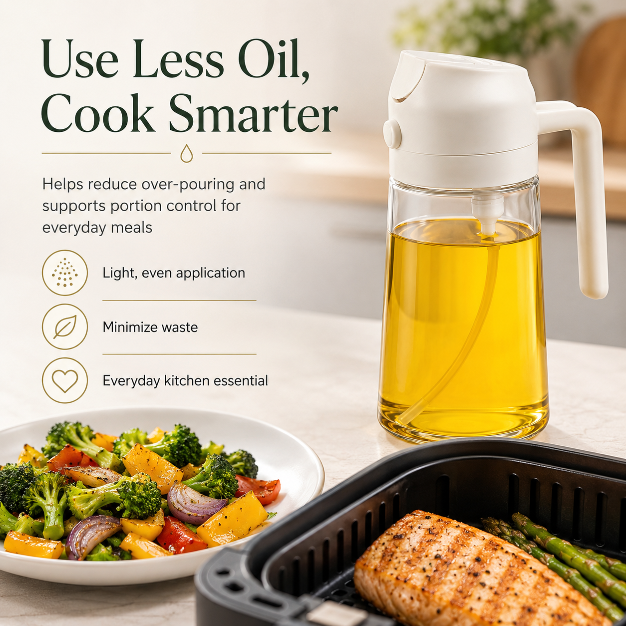 2-in-1 Plastic Spray Oil Bottle - 500ml