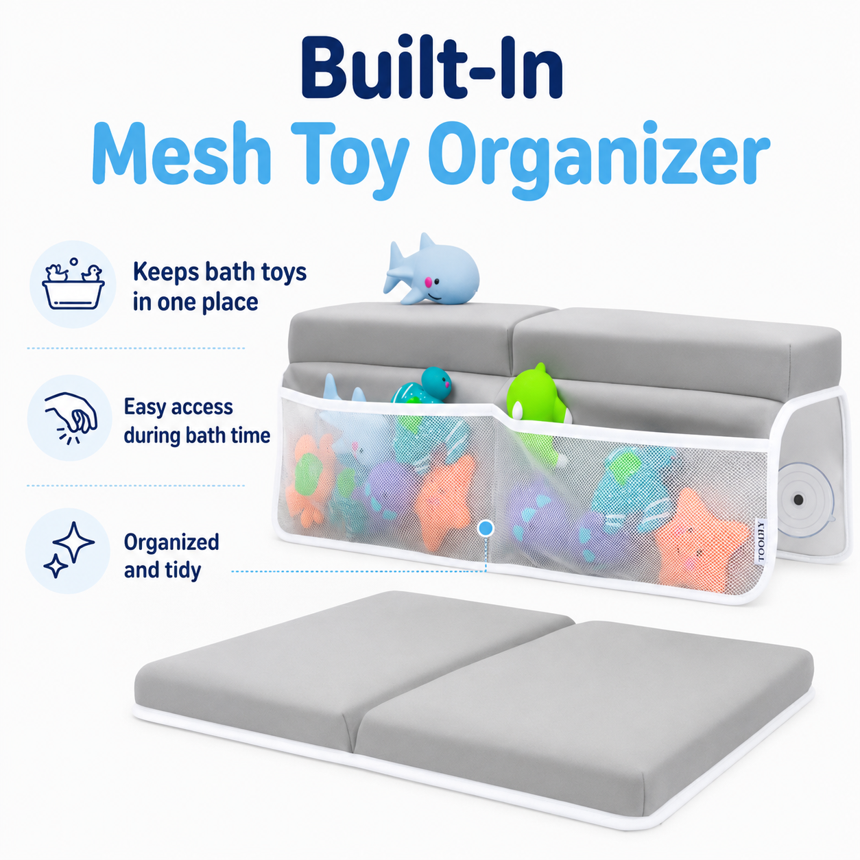 Baby Bath Kneeler and Elbow Rest Pad Set with Toy Organizer – Soft Bathtub Kneeling Mat for Parents & Baby Bath Time