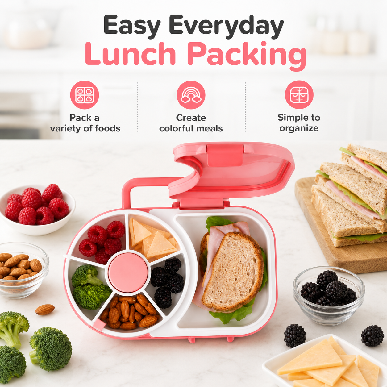 Rotating Kids Lunch Box – Multi-Compartment Snack Tray for School, Travel & Daily Meals