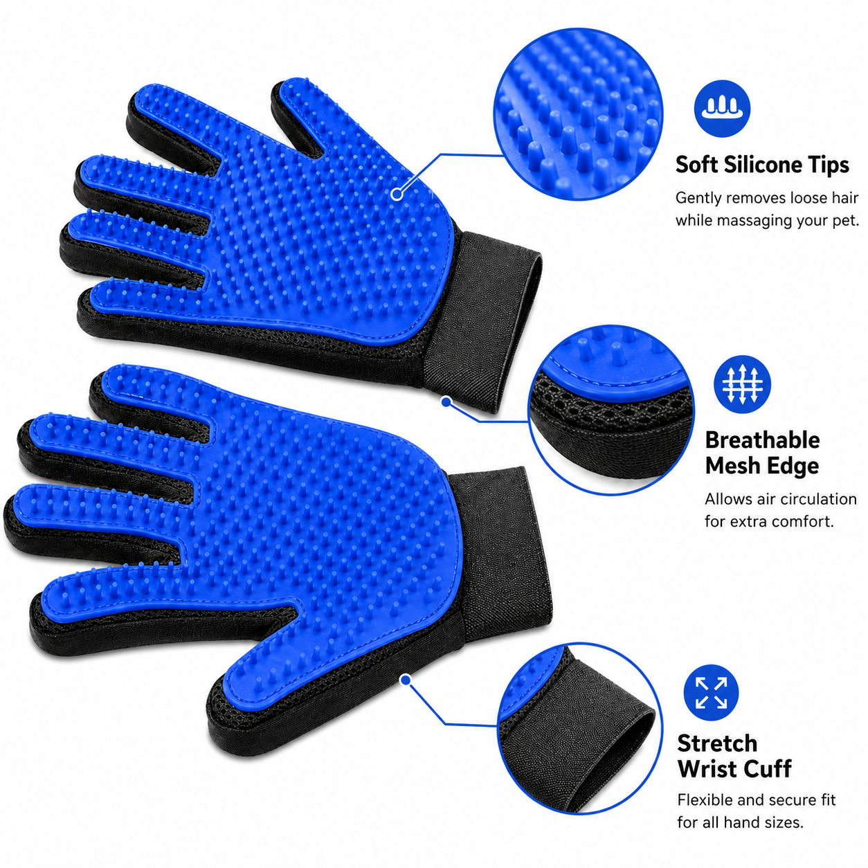 Pet Grooming Gloves for Dogs & Cats – 2 Pack Deshedding Hair Remover Massage Gloves for Bathing & Daily Grooming