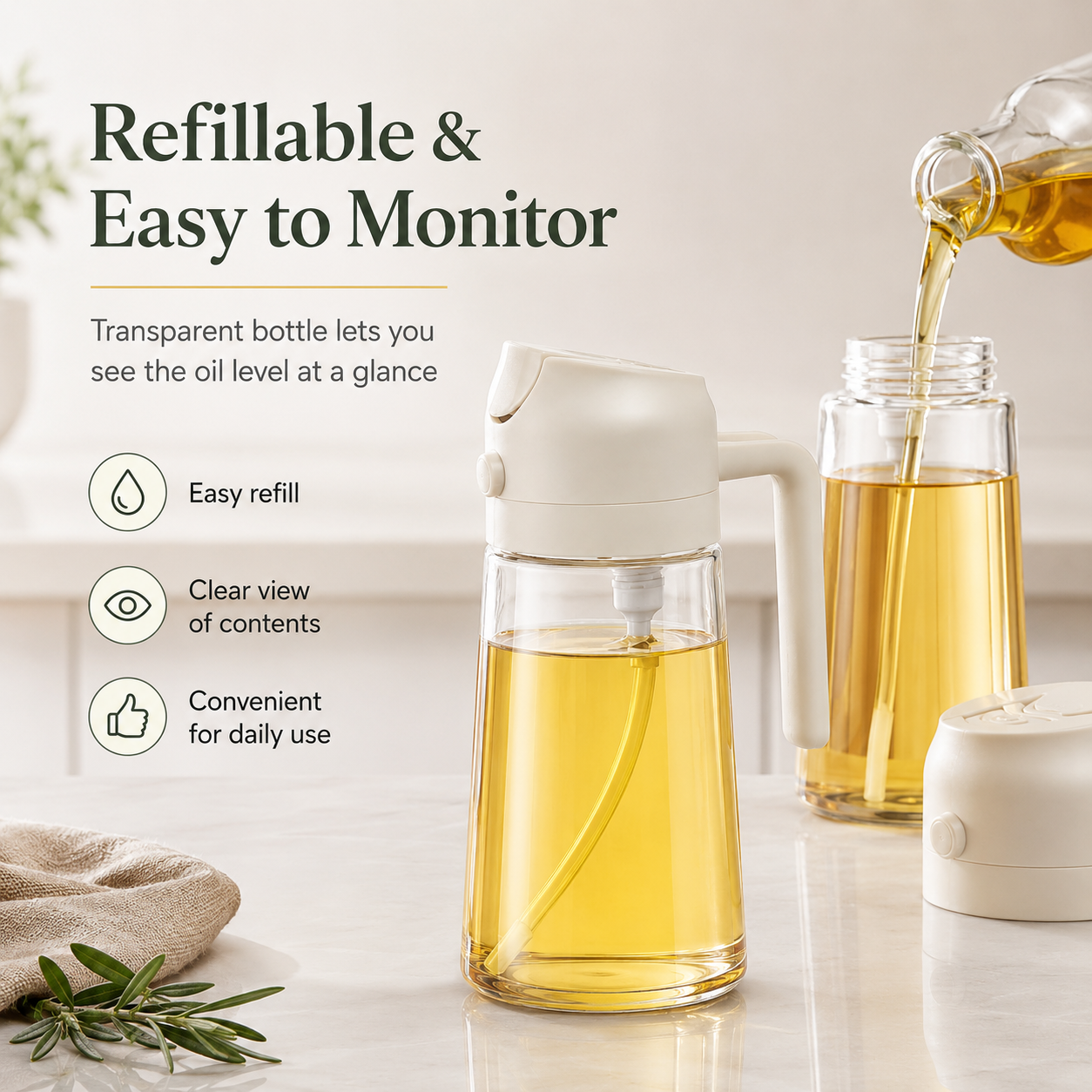 2-in-1 Plastic Spray Oil Bottle - 500ml