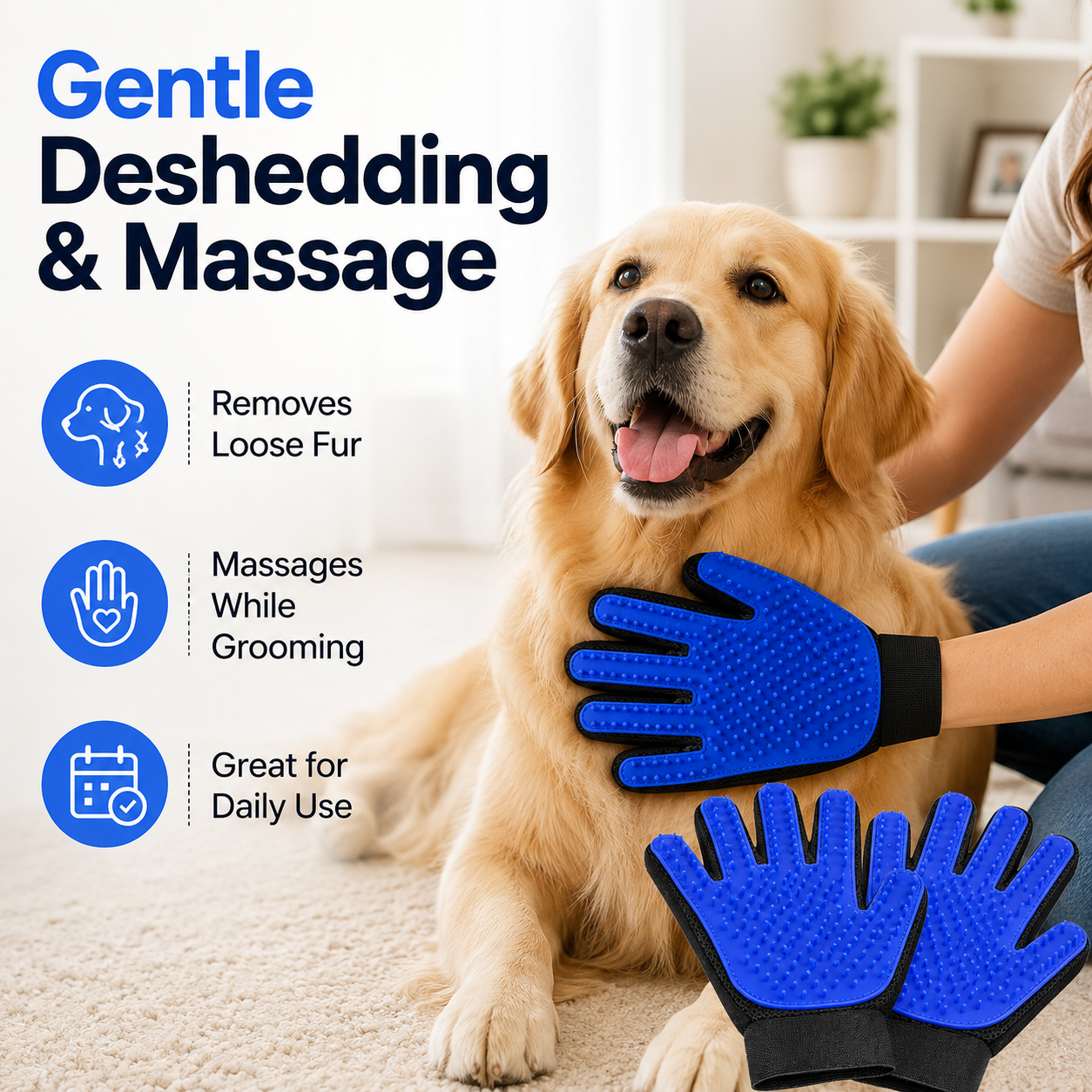 Pet Grooming Gloves for Dogs & Cats – 2 Pack Deshedding Hair Remover Massage Gloves for Bathing & Daily Grooming