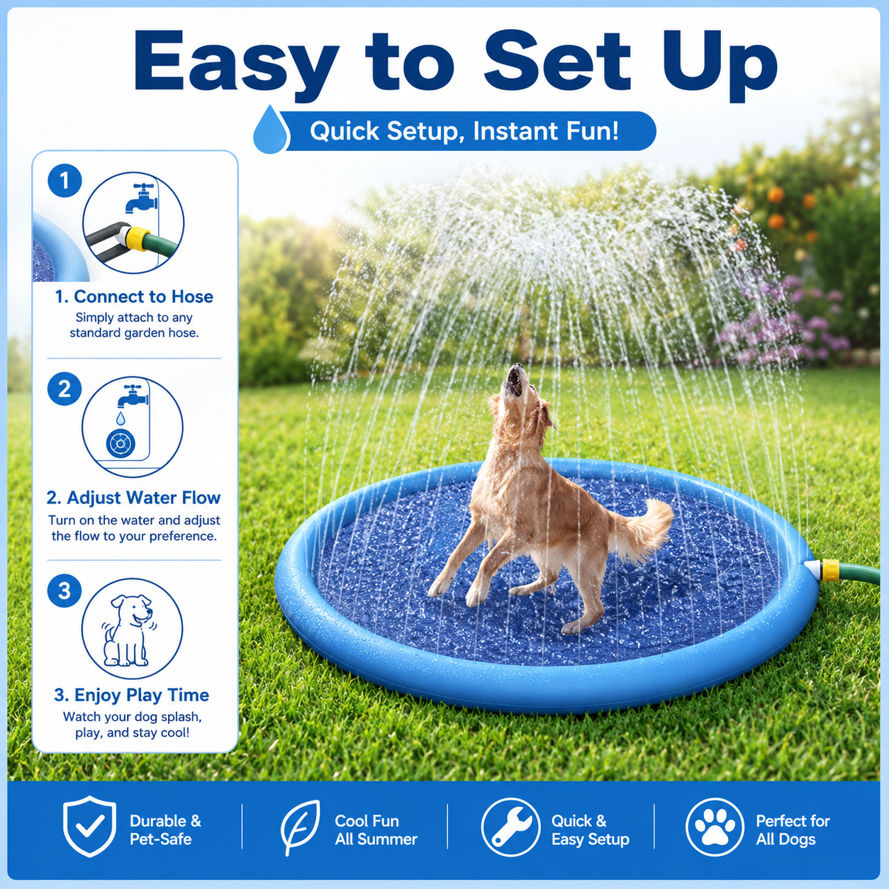 Dog Splash Sprinkler Pad – Outdoor Water Play Mat for Pets, Summer Fun & Backyard Play