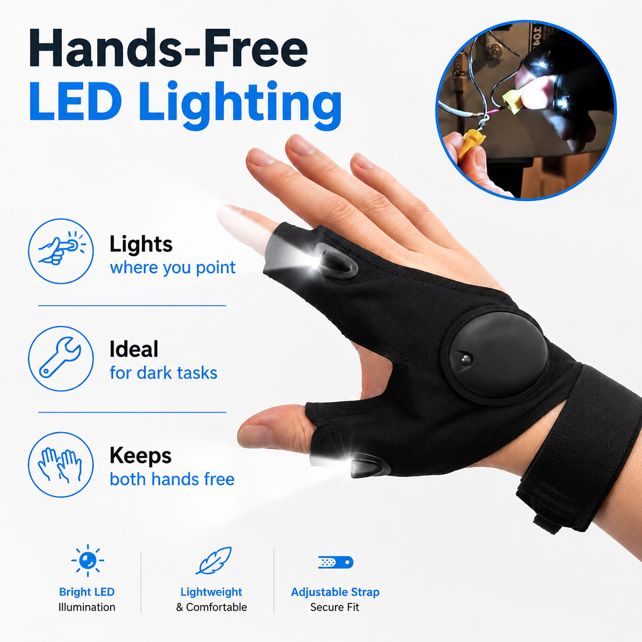 LED Light Gloves – Hands-Free Flashlight Gloves for Repair, Fishing & Outdoor Use