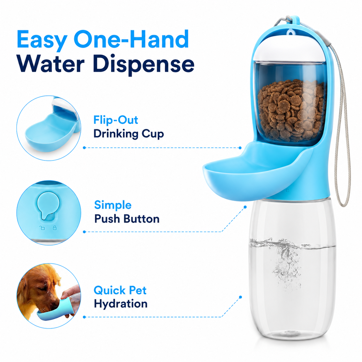 Portable Dog Water Bottle with Food Container – 2-in-1 Travel Pet Water Dispenser for Walks, Hiking & Road Trips