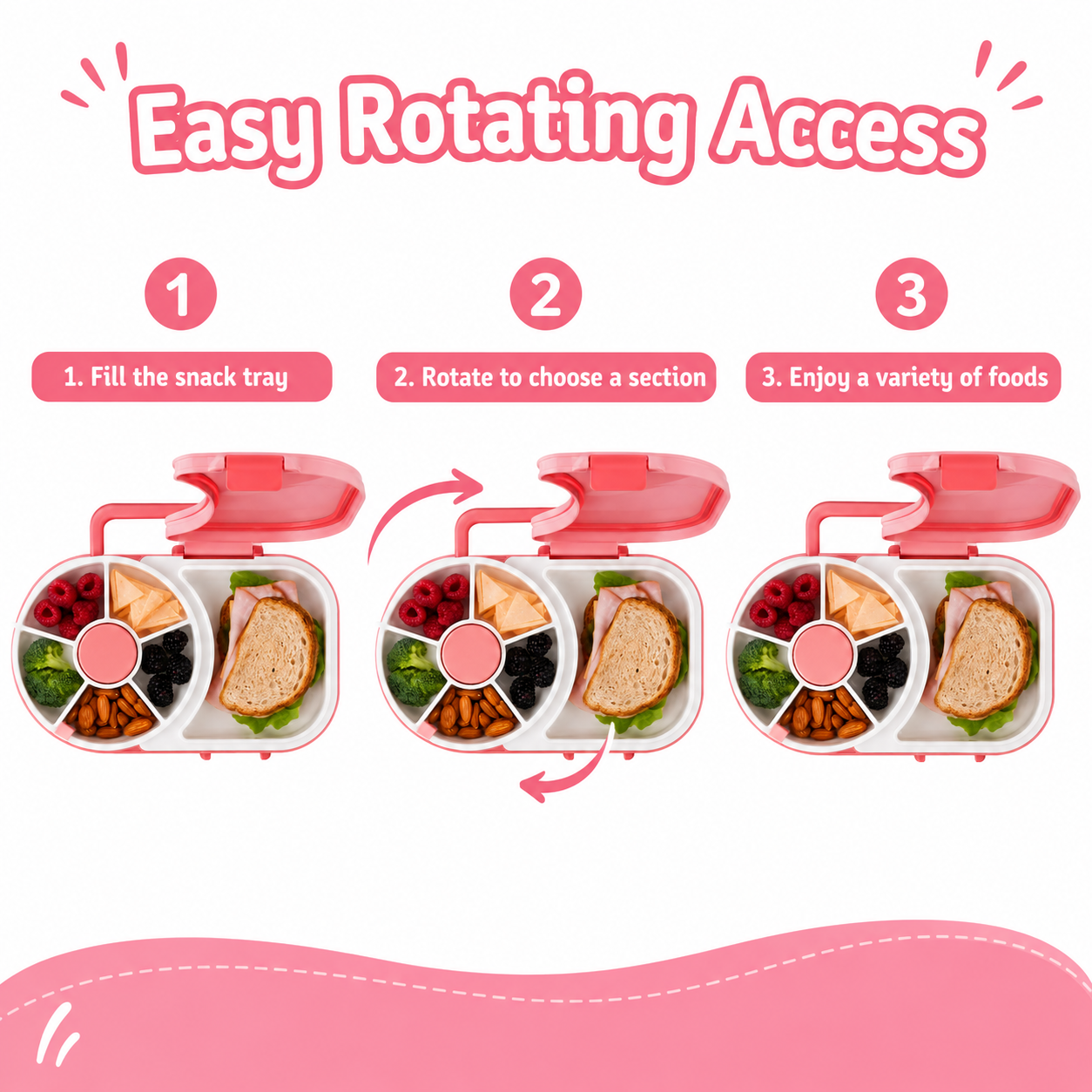Rotating Kids Lunch Box – Multi-Compartment Snack Tray for School, Travel & Daily Meals