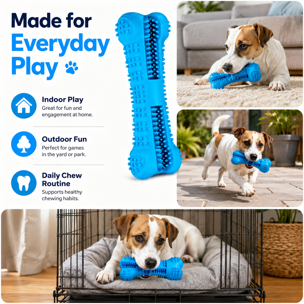 Soft Rubber Dog Toothbrush Toy – Textured Chew Bone for Dogs, Puppy Play & Daily Oral Care Routine