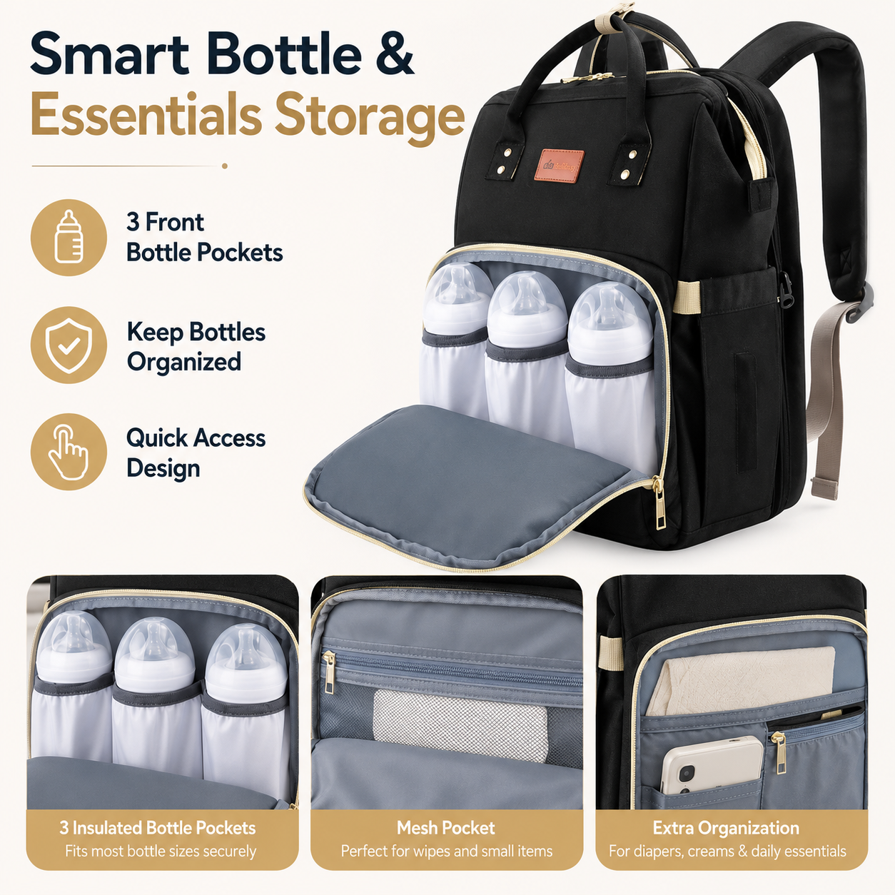 Baby Diaper Bag Backpack with Portable Changing Station – 3-in-1 Travel Bassinet, Changing Pad & Large Capacity Mommy Bag