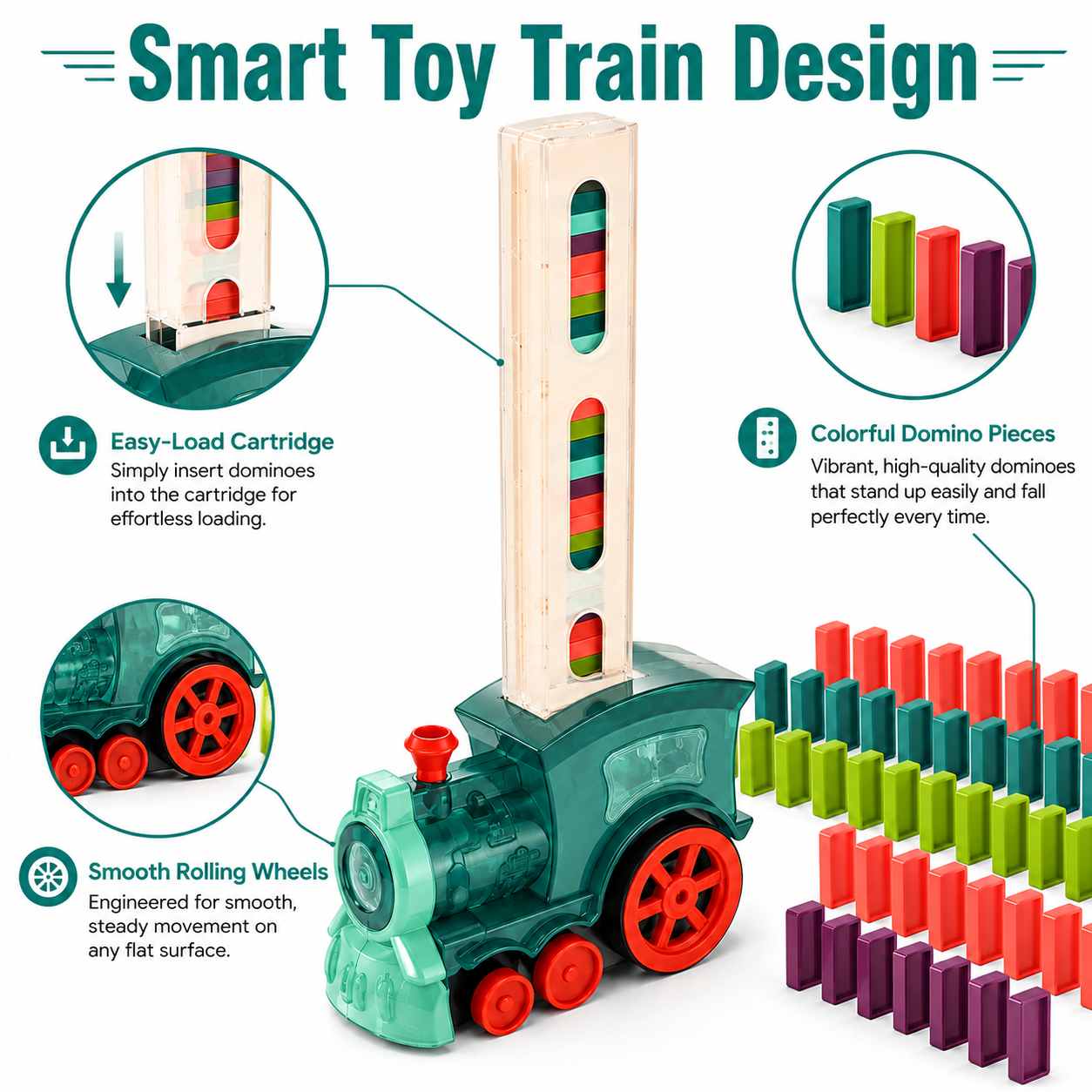 Automatic Domino Train Toy – Colorful Domino Laying Train Set for Kids, Creative Play & Indoor Fun