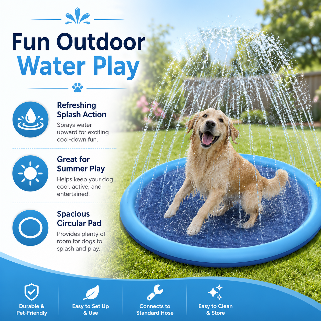 Dog Splash Sprinkler Pad – Outdoor Water Play Mat for Pets, Summer Fun & Backyard Play