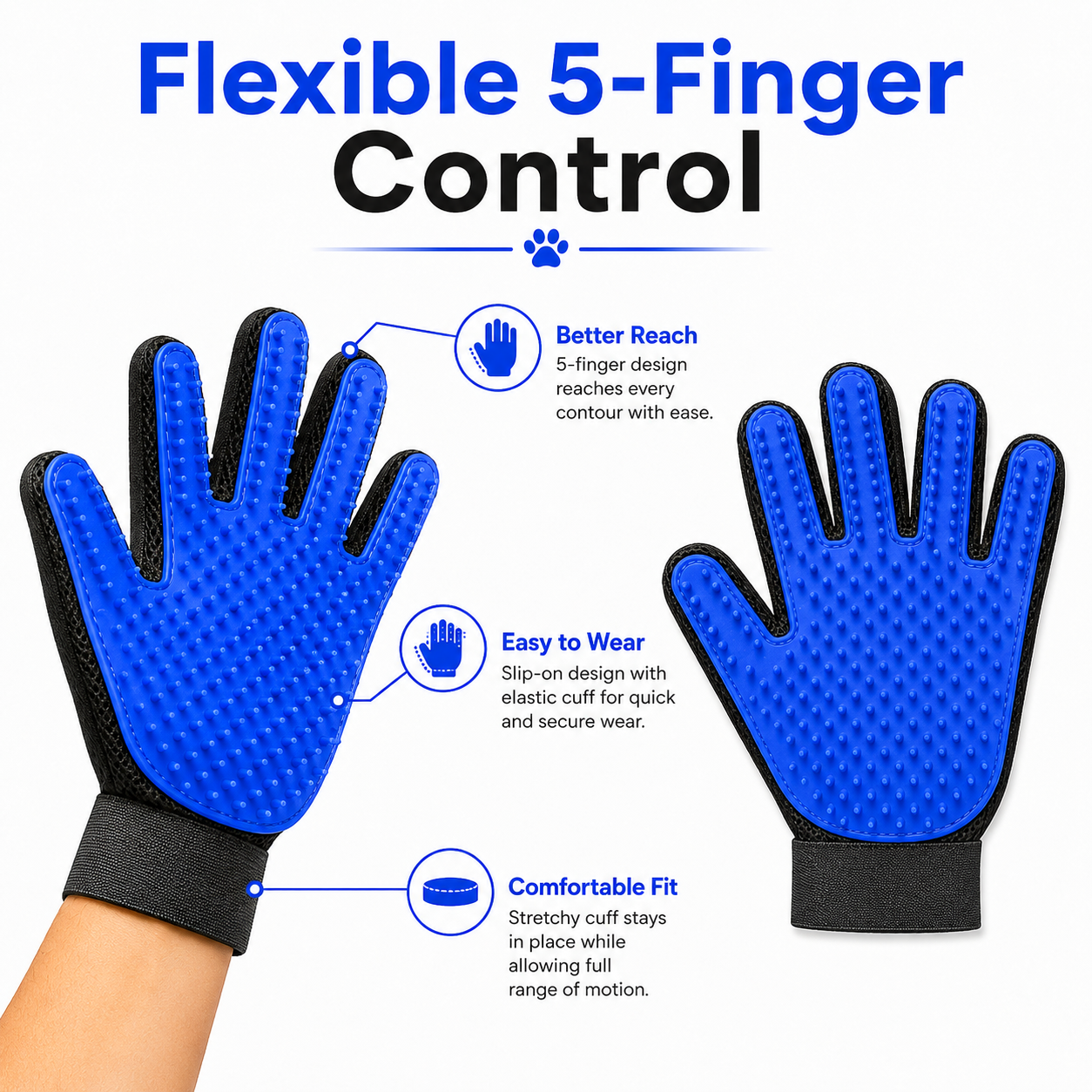 Pet Grooming Gloves for Dogs & Cats – 2 Pack Deshedding Hair Remover Massage Gloves for Bathing & Daily Grooming