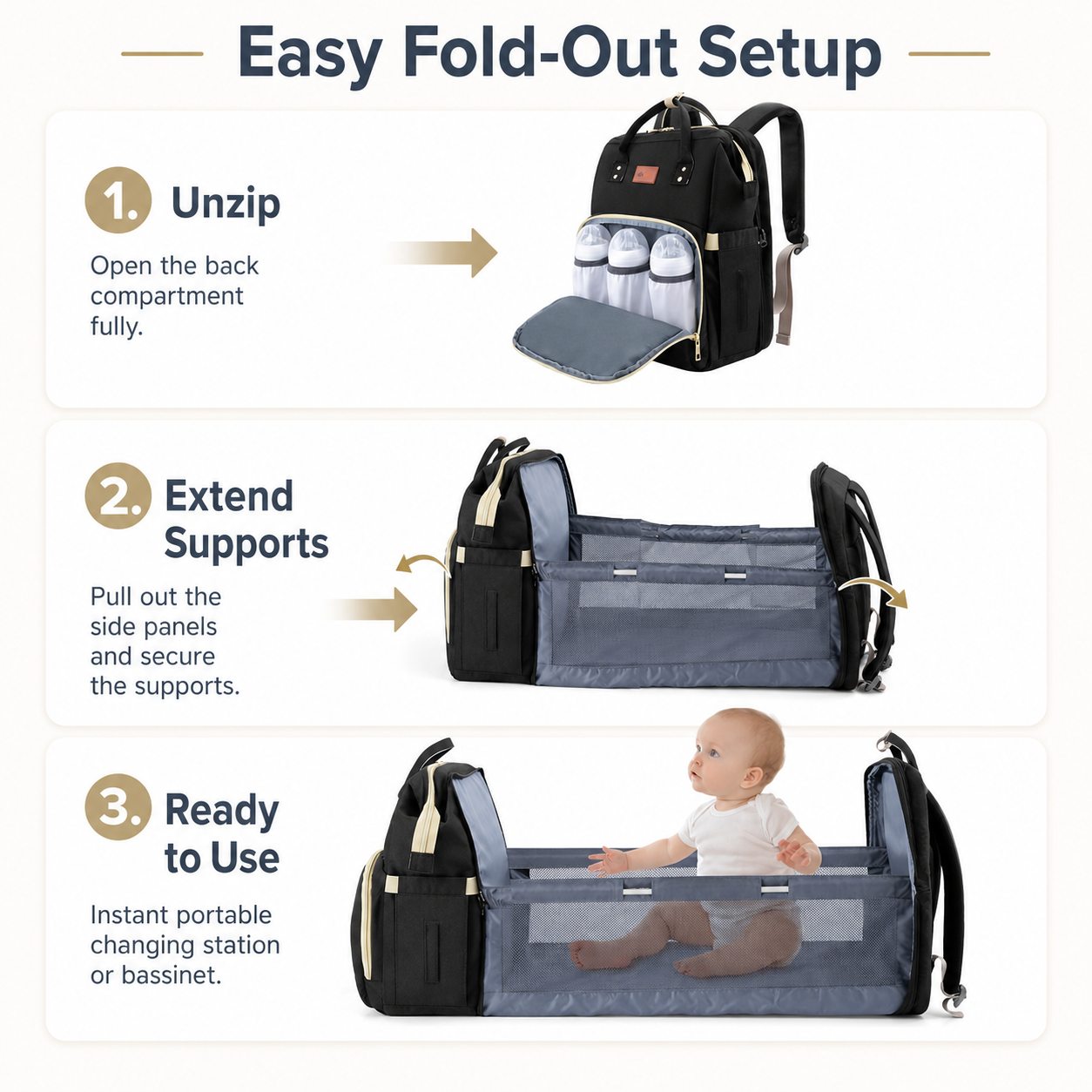 Baby Diaper Bag Backpack with Portable Changing Station – 3-in-1 Travel Bassinet, Changing Pad & Large Capacity Mommy Bag