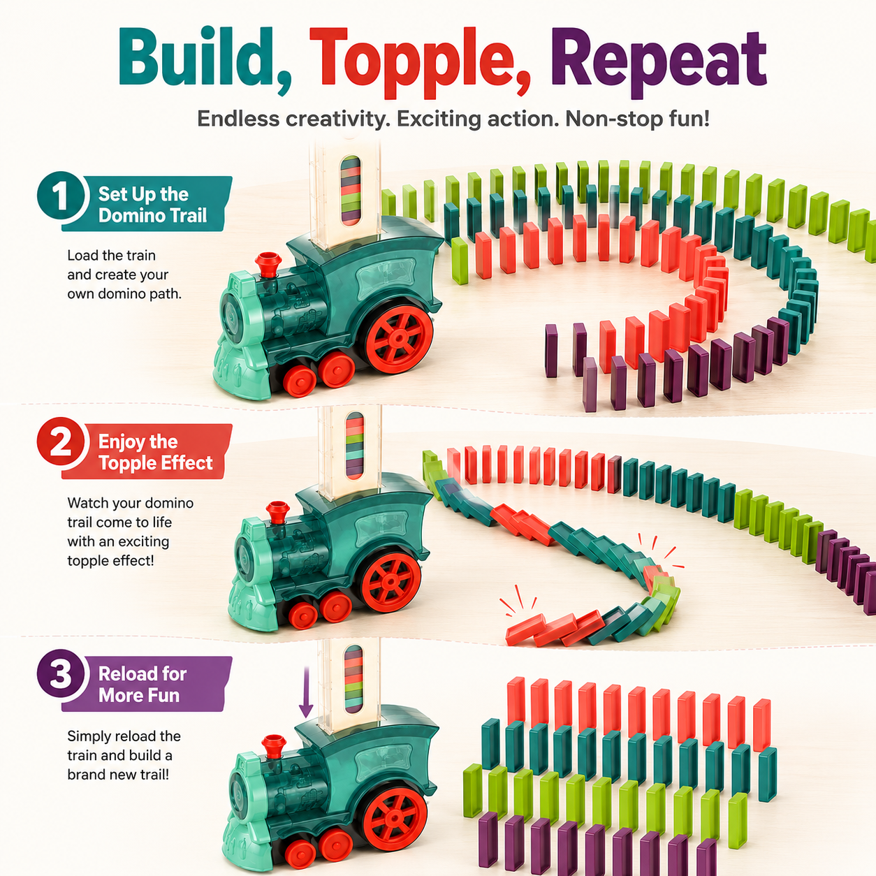 Automatic Domino Train Toy – Colorful Domino Laying Train Set for Kids, Creative Play & Indoor Fun