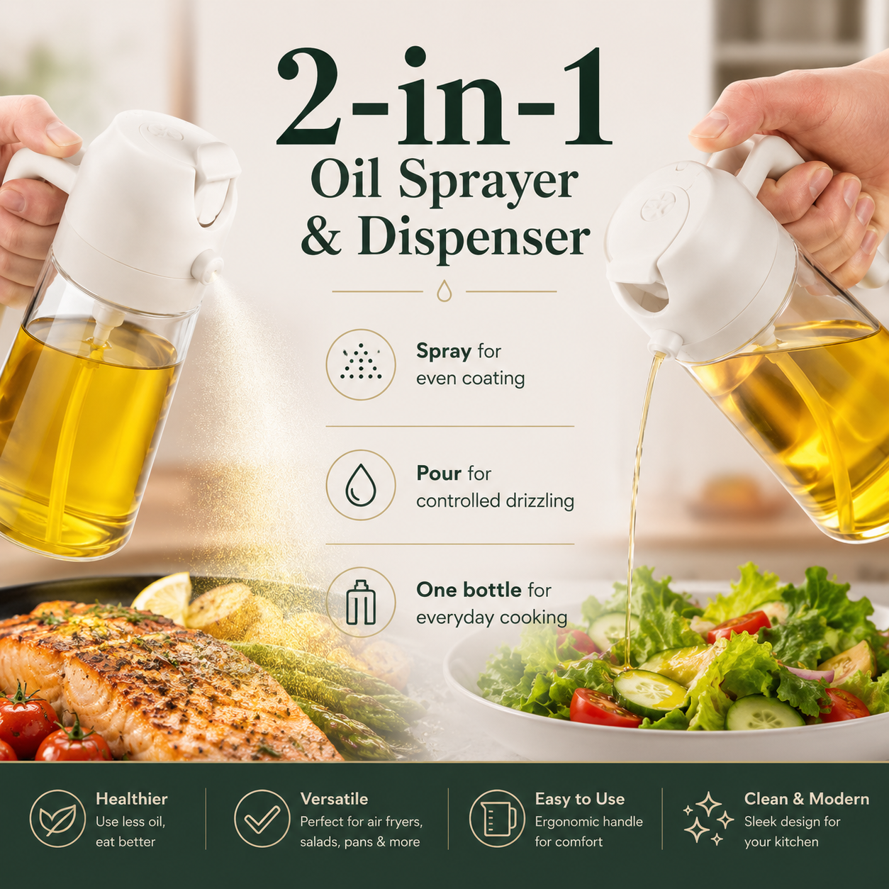 2-in-1 Plastic Spray Oil Bottle - 500ml