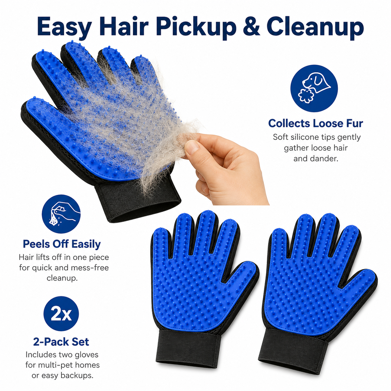 Pet Grooming Gloves for Dogs & Cats – 2 Pack Deshedding Hair Remover Massage Gloves for Bathing & Daily Grooming