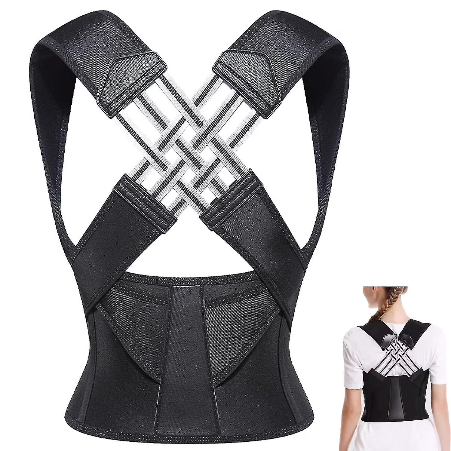 Adjustable Posture Corrector Belt for Men & Women, Back & Shoulder Support Brace with X-Strap Design