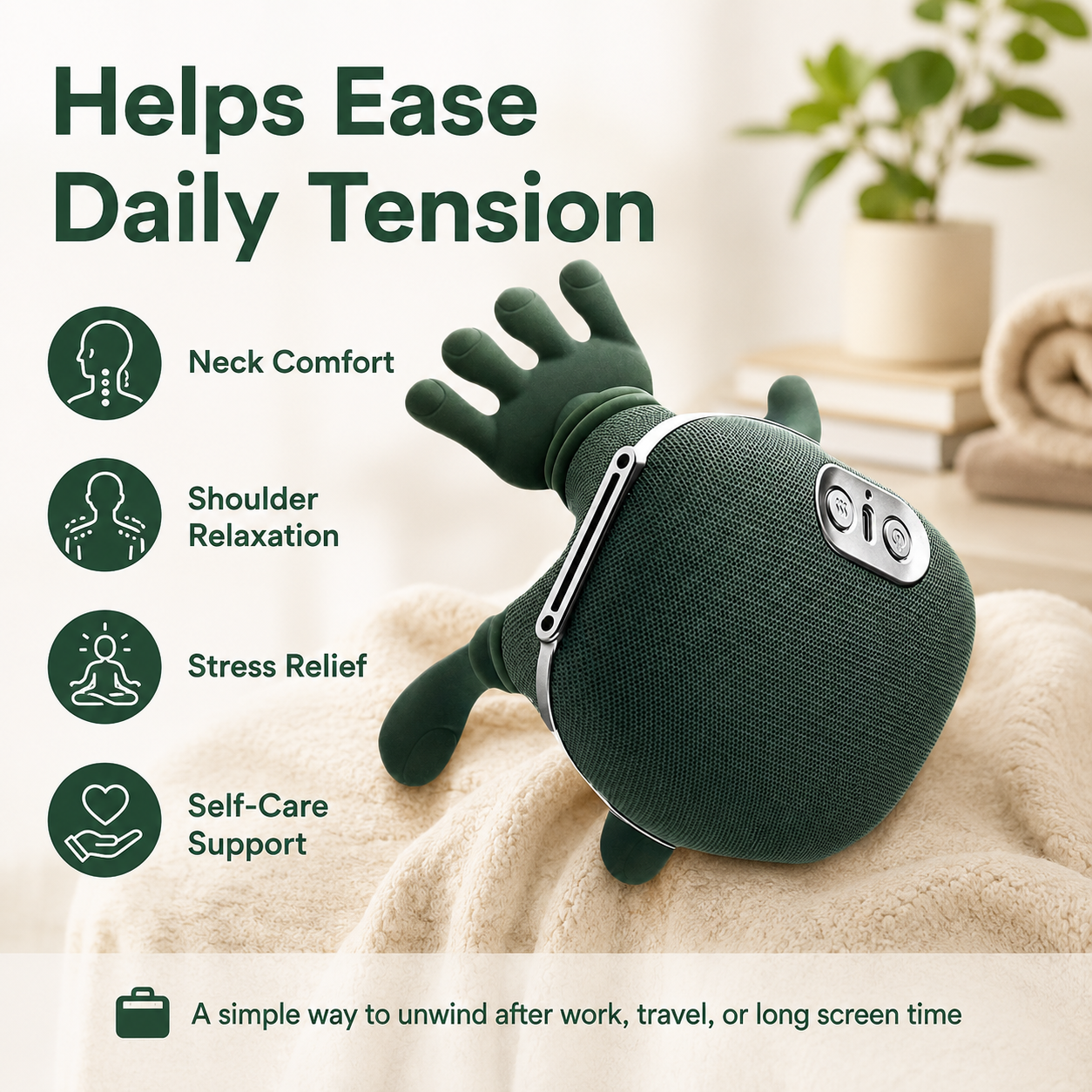 Hand-Shaped Portable Neck & Shoulder Comfort Massager | Compact Electric Relaxation Device