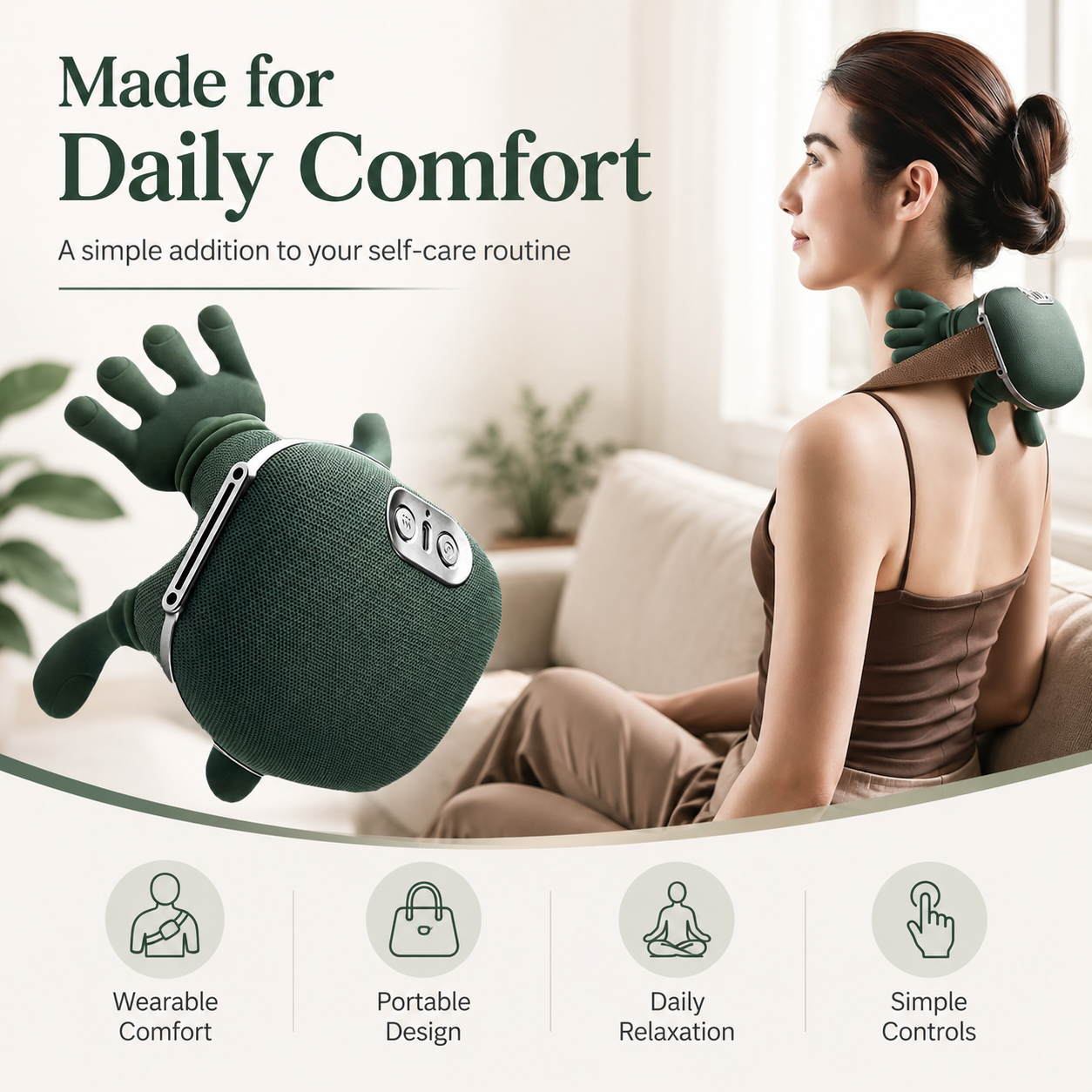 Hand-Shaped Portable Neck & Shoulder Comfort Massager | Compact Electric Relaxation Device