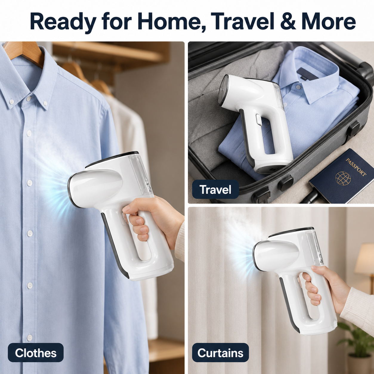 SteamEase Garment Steamer, Portable Handheld Clothes Steamer for Wrinkle Removal, Travel & Home Use