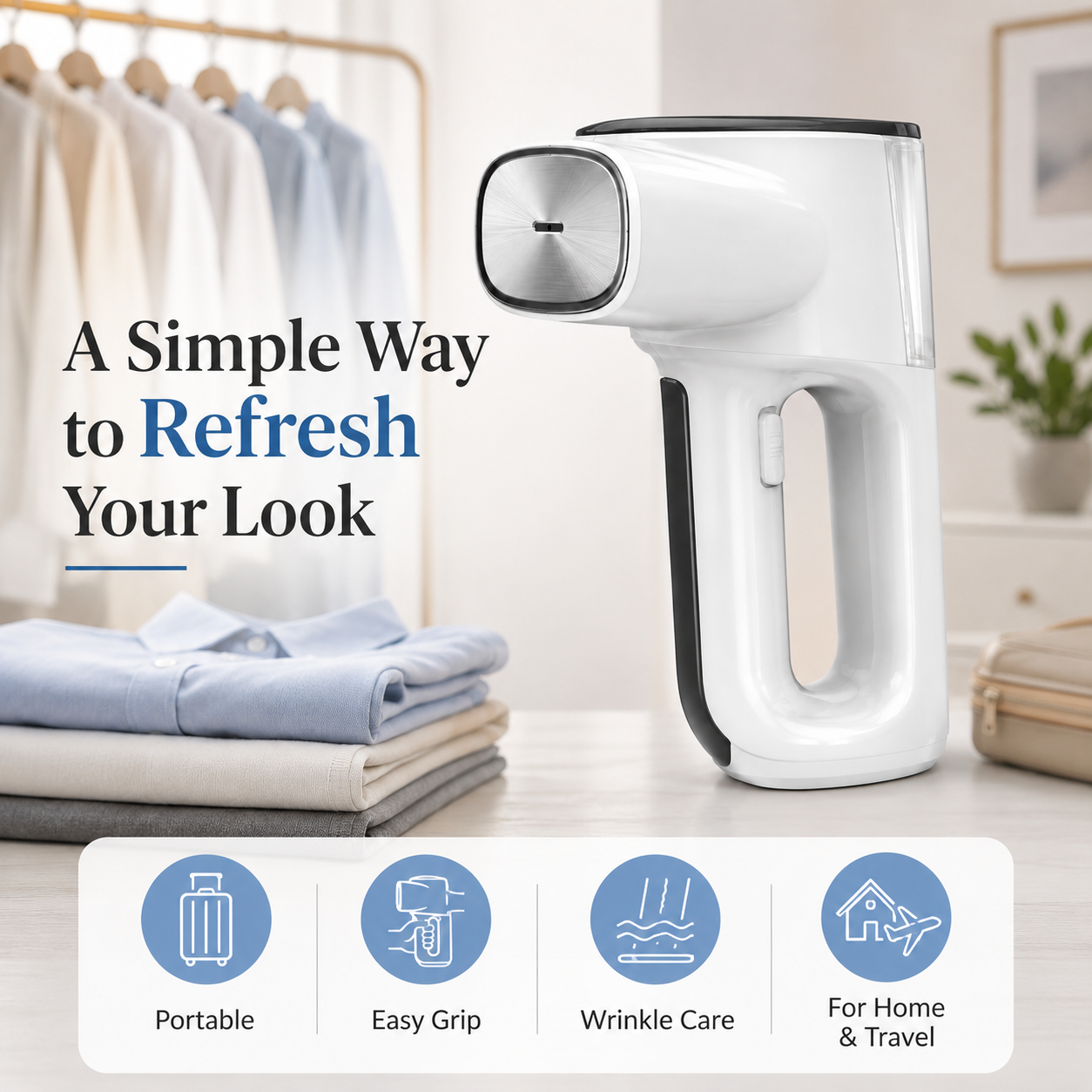 SteamEase Garment Steamer, Portable Handheld Clothes Steamer for Wrinkle Removal, Travel & Home Use