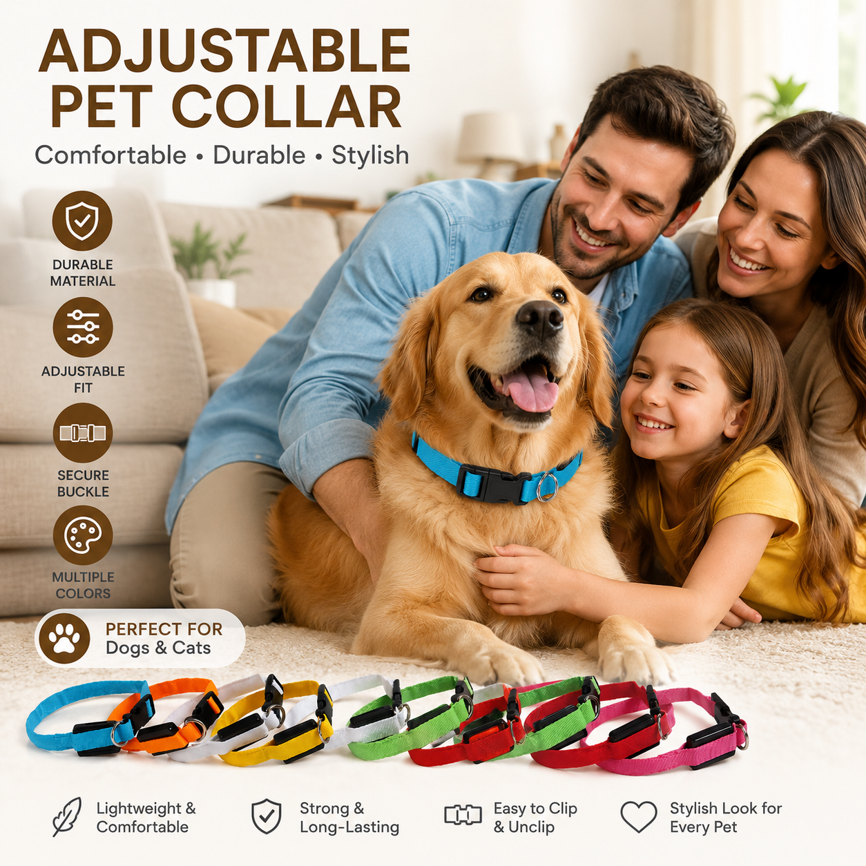 Adjustable Shiny Dot Polyester Dog Collar